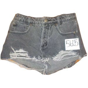 RVCA Black Denim Destroyed Cut Off Shorts Button Fly Womens (28 x 1)